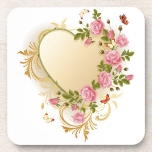 Porta-copo Coração Dourado de Rosas em cascata