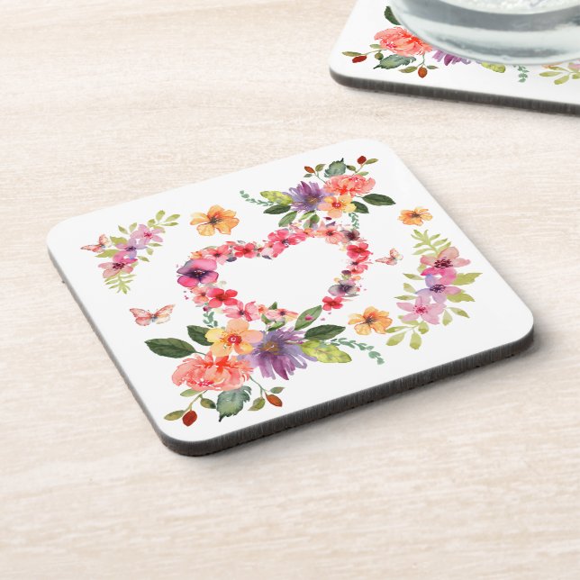 Porta-copo Coração Floral e Flores (Left Side)