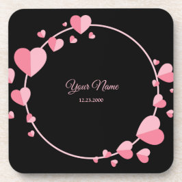 Porta-copo Coração Rosa Preto Geométrico Festa de Casamento E