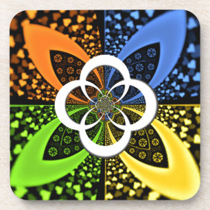 Porta-copo Corações amarelo azul iridescentes