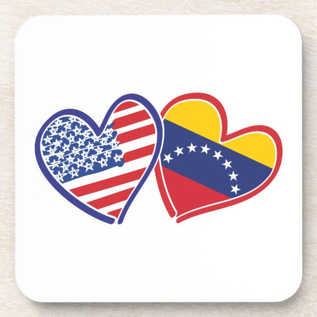 Porta-copo Corações das Bandeiras dos EUA e da Venezuela (Frente)
