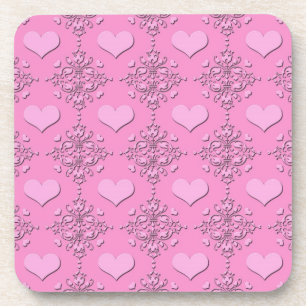 Porta-copo Corações de Damasco Rosa Doce
