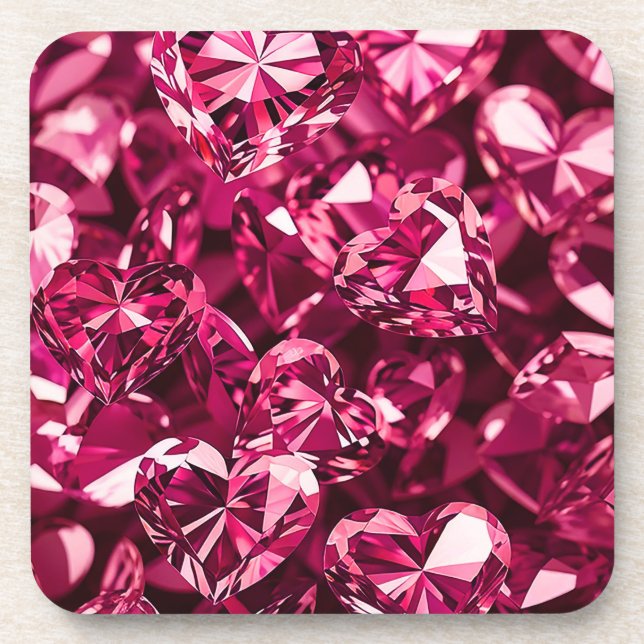 Porta-copo Corações de Diamante Cristal Rosa (Frente)