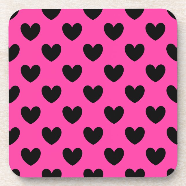 Porta-copo Corações de polca-preta em rosa-fuchsia (Frente)