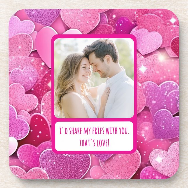 Porta-copo Corações Rosa Púrpura Compartilham Minhas Fritas (Frente)