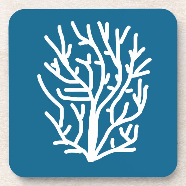 Porta-copo Coral branco sobre a vida aquática azul (Frente)