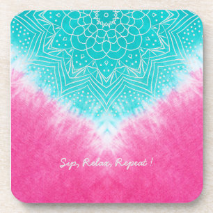 Porta-copo Corante rosa e azul colado com modo Mandala