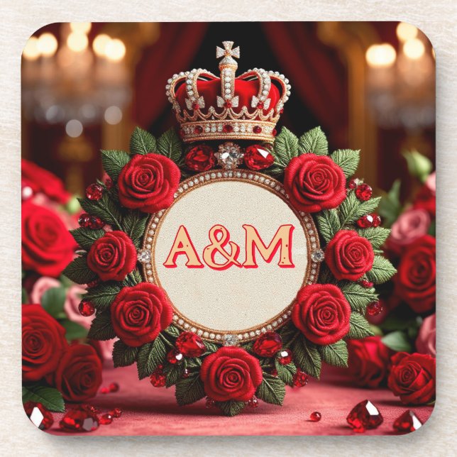 Porta-copo 👑 Coroa de Rosa Personalizada com Monograma e Nom (Frente)