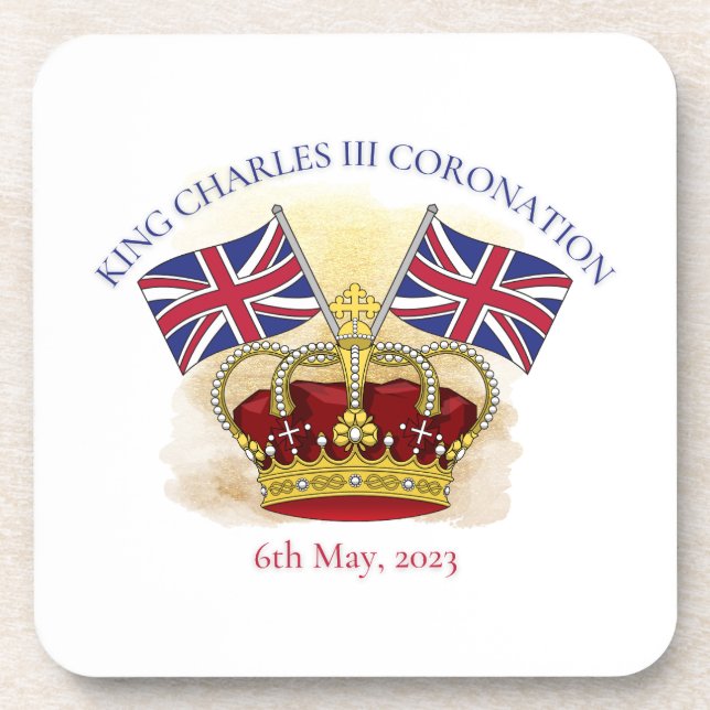 Porta-copo Coroa e Bandeiras do Rei Carlos III (Frente)