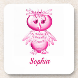 Porta-copo Coruja cor-de-rosa engraçada miúdos personalizad