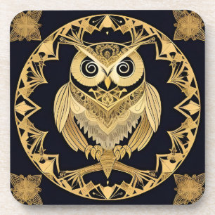 Porta-copo Coruja Ornamental Dourada com Desenho Decorativo