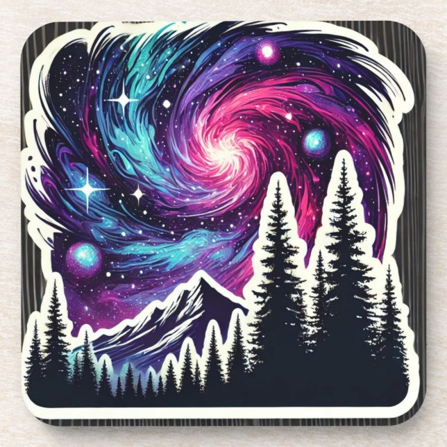 Porta-copo Cosmic Forest: Galaxy Meets Nature (Frente)