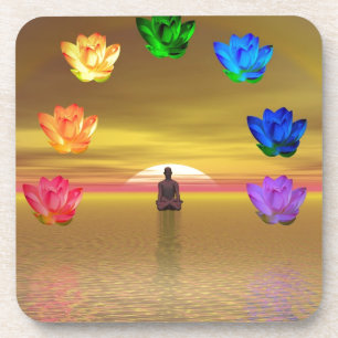 Porta-copo cosmos de fundo colorido do ouro chakra
