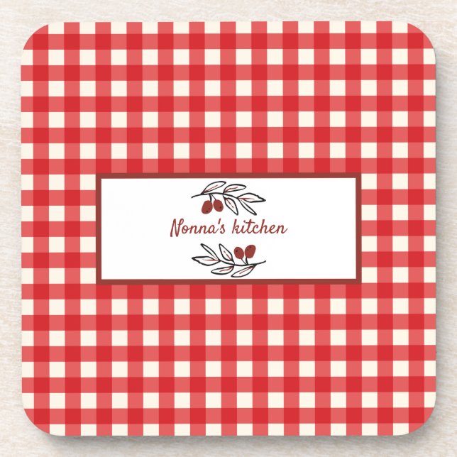 Porta-copo Cozinhar Red Gingham Personalizado Italiano (Frente)
