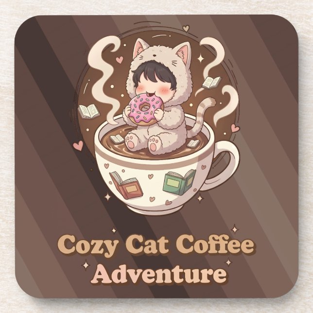 Porta-copo Cozy Cat Coffee Adventure Art (Frente)