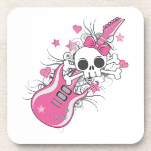 Porta-copo Crânio bonito com violão rosa