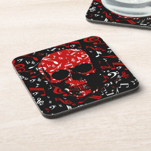 Porta-copo Crânio de notas de preto vermelho