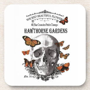 Porta-copo crânio e borboletas do Halloween, uma vintagem mod