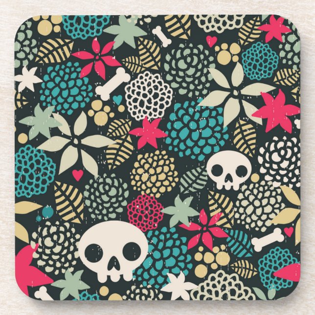 Porta-copo Crânio nas flores (Frente)