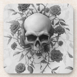 Porta-copo Crânio Rosa Floral Gótico escuro