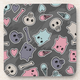 Porta-copo Crânios, e corações no fundo preto