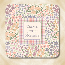 Porta-copo Create Joyful Moments Floral Plaid Coaster Set