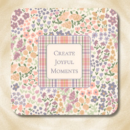 Porta-copo Create Joyful Moments Floral Plaid Coaster Set