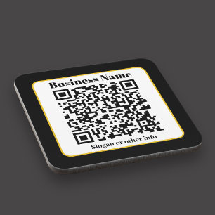 Porta-copo Create Your Own QR Code Black White Gold Border