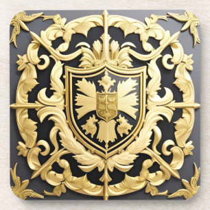 Porta-copo Crista Ornamental Dourada Elegante com Escudo