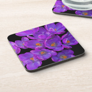 Porta-copo Crocus de Primavera Roxos em Floral Preto