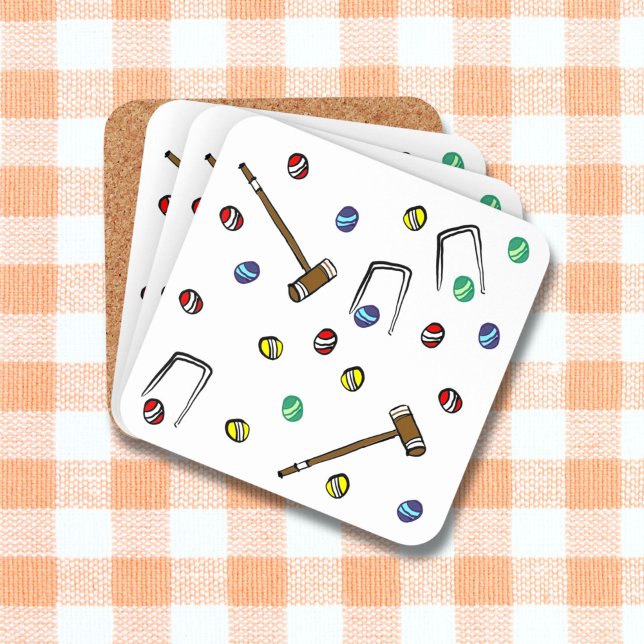 Porta-copo Croquet Mallets Wickets Ilustrados À Mão (This set of 6 croquet coasters feature my own unique, original, hand-drawn art.)