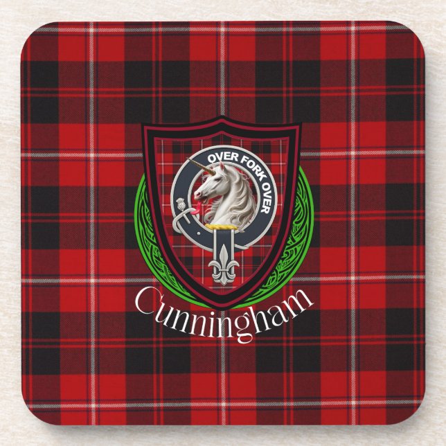 Porta-copo Cunningham Scottish Clan Tartan & Crest (Frente)