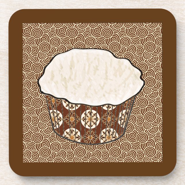 Porta-copo Cupcake de coco, plano de fundo de espiral japonês (Frente)