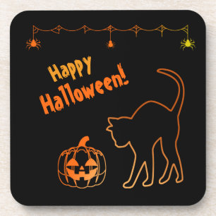 Porta-copo Curioso Gato Negro e Halloween Jack-o-Lanterna