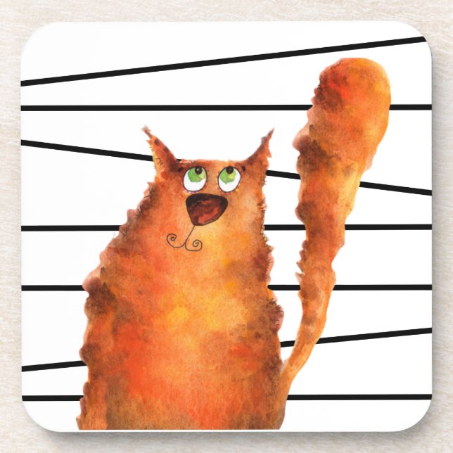 Porta-copo Curioso Whimsical Cat no Padrão de Stripes (Frente)