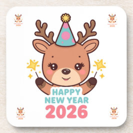 Porta-copo cute gold reindeer new year 2026 coaster set