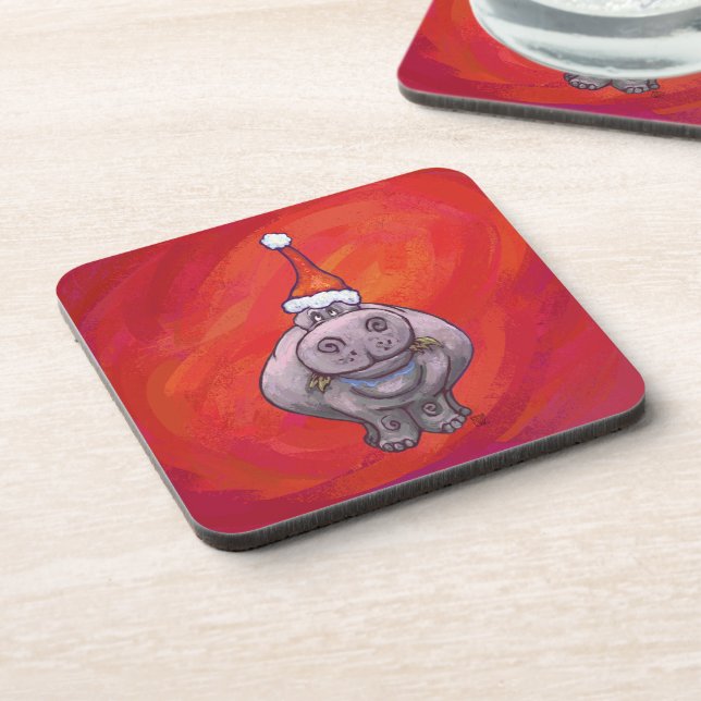 Porta-copo Cute Hippo em Santa Hat em Vermelho (Left Side)