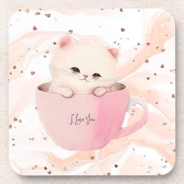 Porta-copo Cute Kitten em um Teacup (Frente)