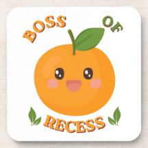 Cute Orange "Boss of Recess" Drink Coaster 