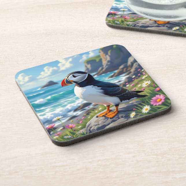 Porta-copo Cute Puffin na praia temática   (Left Side)