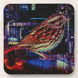 Porta-copo Cyberpunk Sparrow em Neon Cityscape