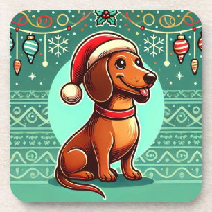 Porta-copo Dachshund Festivo Usando Chapéu de Papai Noel