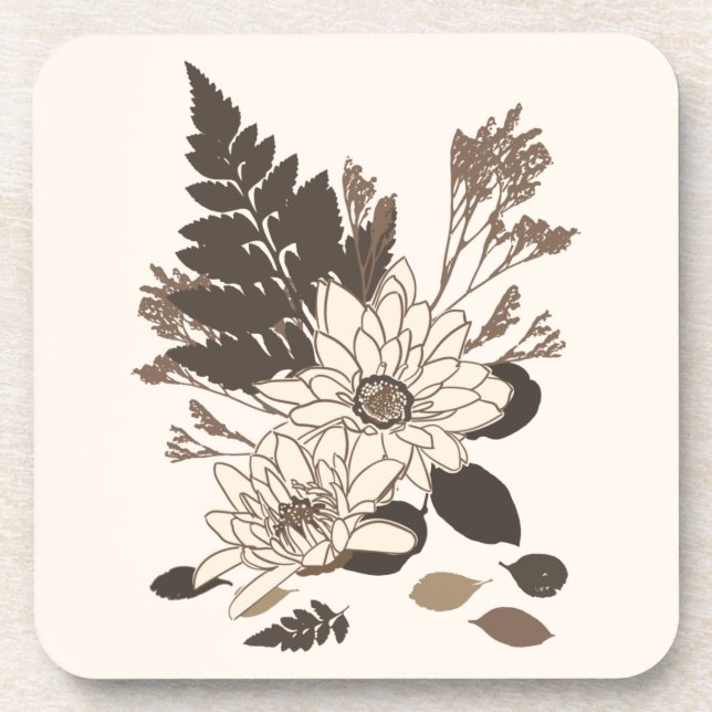 Porta-copo Daisies and Leaves - transparente no creme. (Frente)