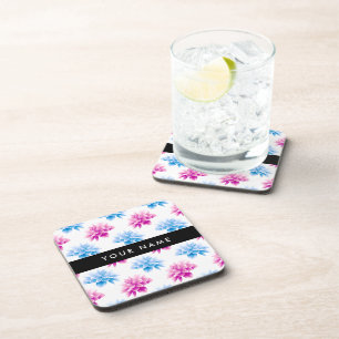 Porta-copo Dália Rosa e Azul, Padrão Floral, Seu Nome