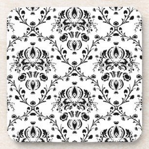 Porta-copo Damasco branco e preto
