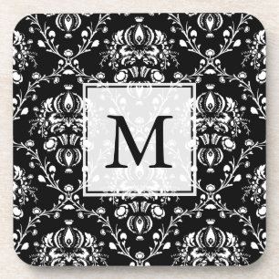 Porta-copo Damasco Personalizado Preto e Branco