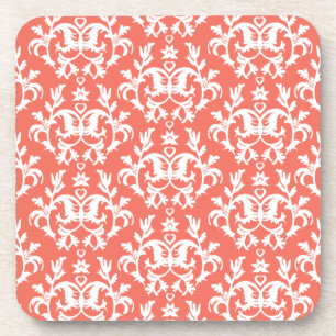 Porta-copo Damask coral laranja, gráfico branco canguru