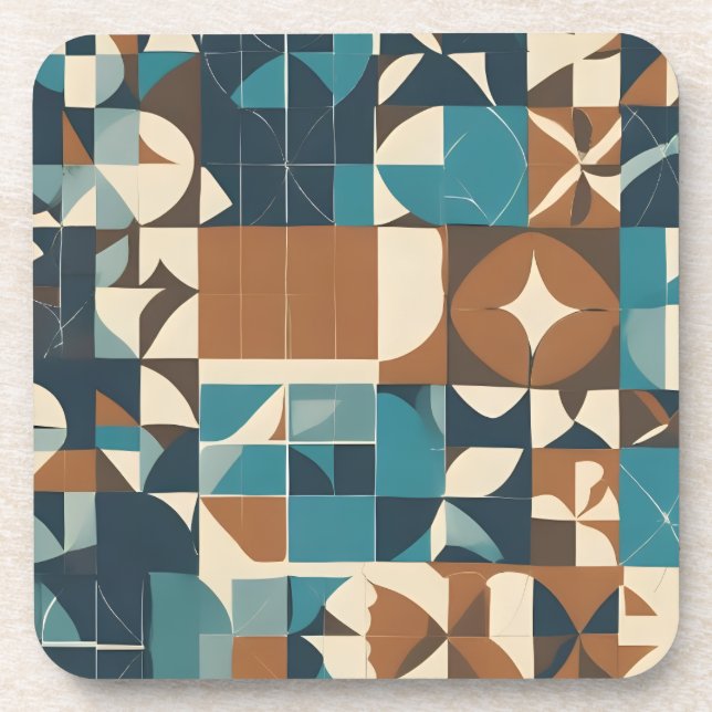 Porta-copo Dark Blue, Teal, Brown, and Tan Geometric Pattern (Frente)