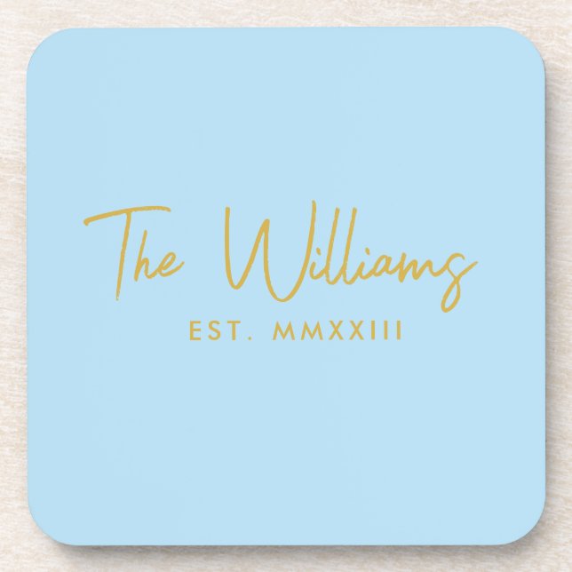 Porta-copo Data de Criação do Script Azul e Dourado Moderno (Frente)