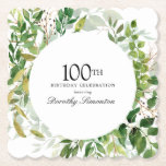 Porta-copo De Papel 100th Birthday Party Modern Green Botanical<br><div class="desc">Honor a special person with this elegant personalized Birthday party napkin. A variety of leaves and vines creates a round botanical frame.</div>